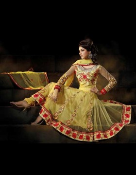 Golden Yellow Color Churidar Kameez