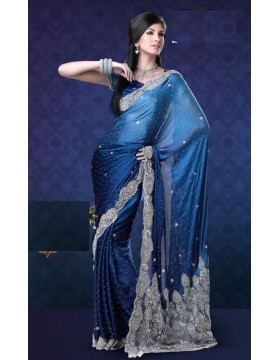 Blue Georgette Saree