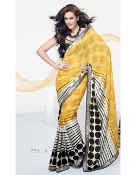 Yellow Net Saree